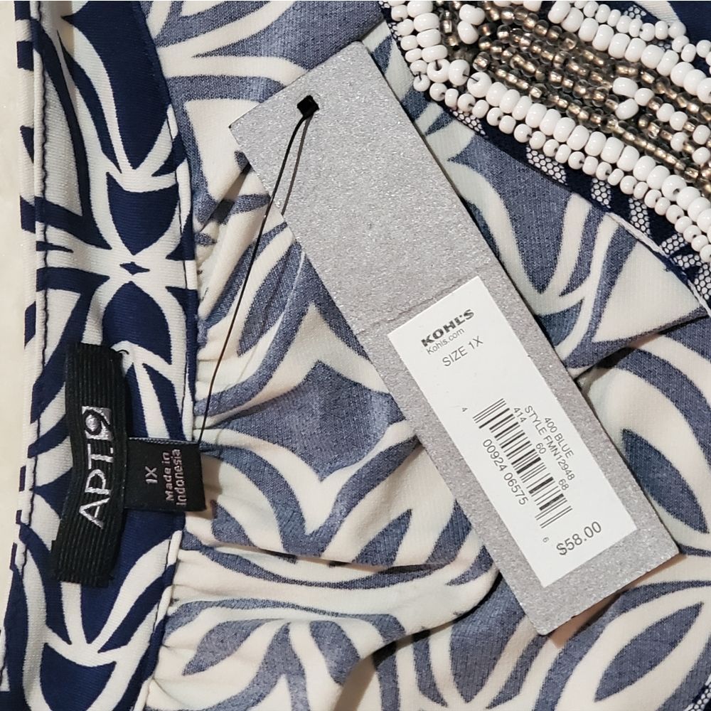 NWT Apt. 9 Blue and White with Beaded Neckline Midi-Dress, Size 1X - Picture 5 of 6